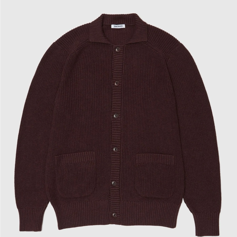 3sixteen collared Pima cardigan in burgundy, size M